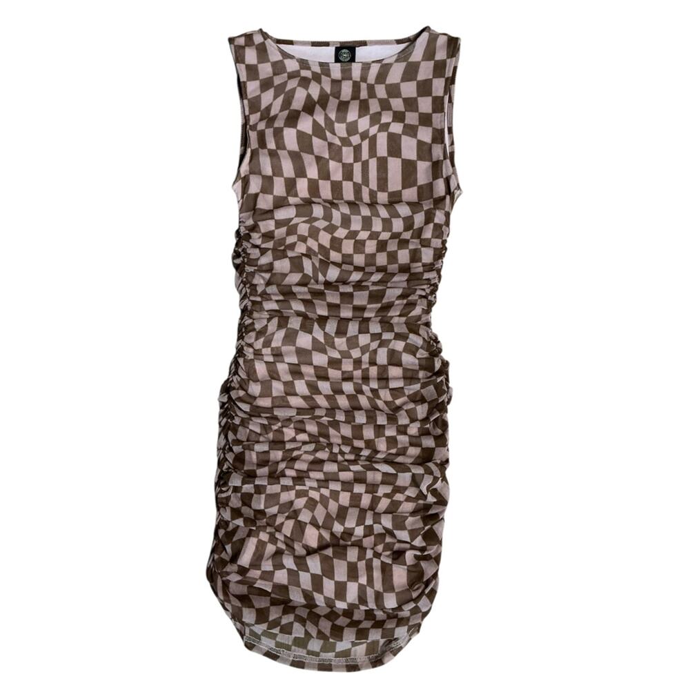 Urban Outfitters Brown Checkered Ruched Dress XS